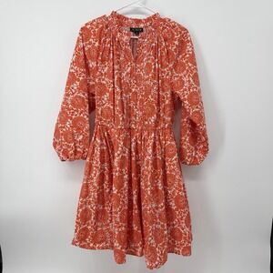 J. Crew Ruffle Collar Mini Dress Size Medium Orange Poplin Floral Pockets